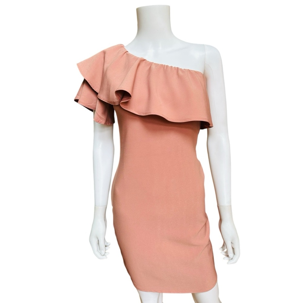 Dusty Rose Asymmetric Of the Shoulder Ruffle Top Dress, NWT, S
